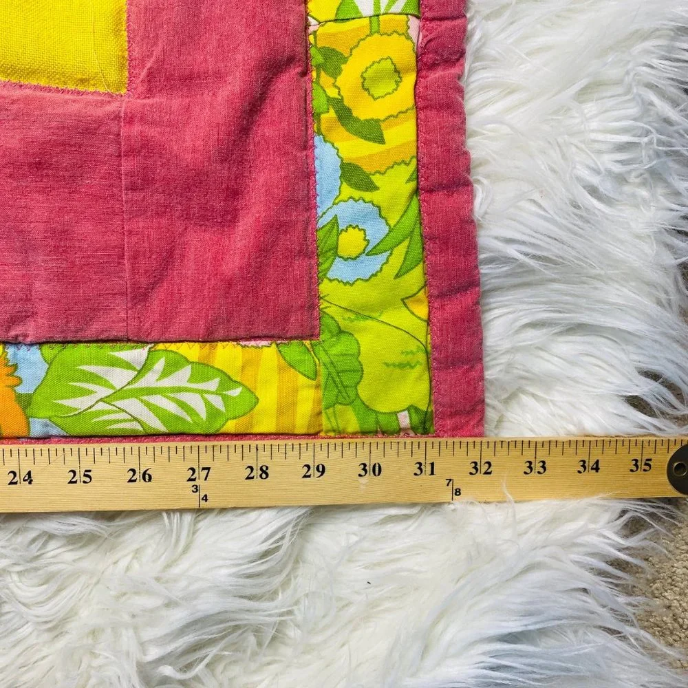 Vintage Handmade Embroiderd Felted‎ Quilt  Baby Lap Flowerpower 60's